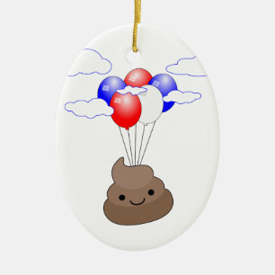 Poo Emoji fliegen mit Balloons Keramikornament