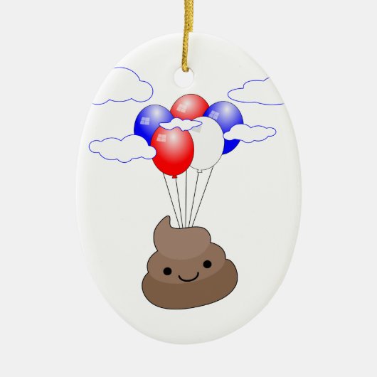 Poo Emoji fliegen mit Balloons Keramikornament (Vorne)