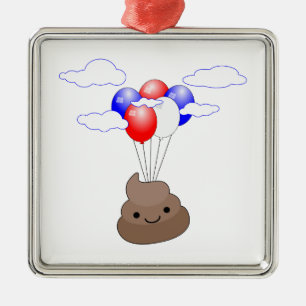 Poo Emoji fliegen mit Balloons Silbernes Ornament