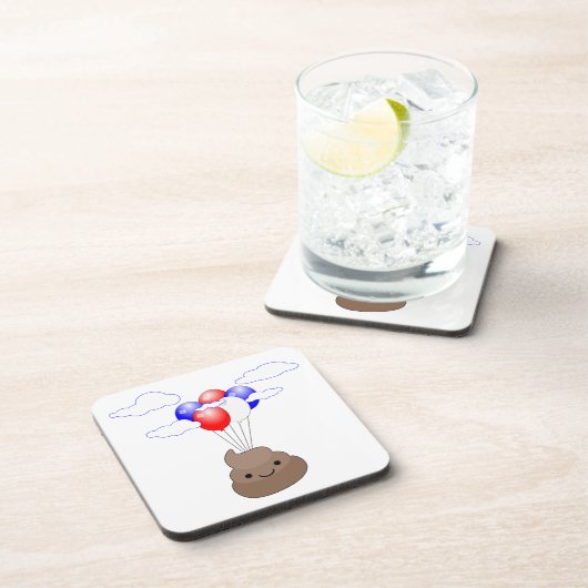 Poo Emoji fliegen mit Balloons Untersetzer (Rechte Seite)