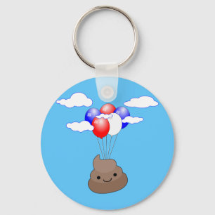 Poo Emoji Flug mit Balloonen in blauer Himmel Schlüsselanhänger