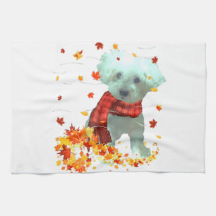Poochon Fall Scarf - Hunde Herbst Blätter Geschirrtuch