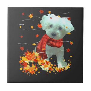 Poochon Herbstschal - Hunde Herbstlaub Fliese