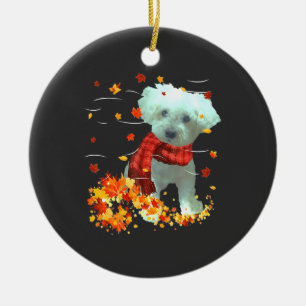 Poochon Herbstschal - Hunde Herbstlaub Keramik Ornament