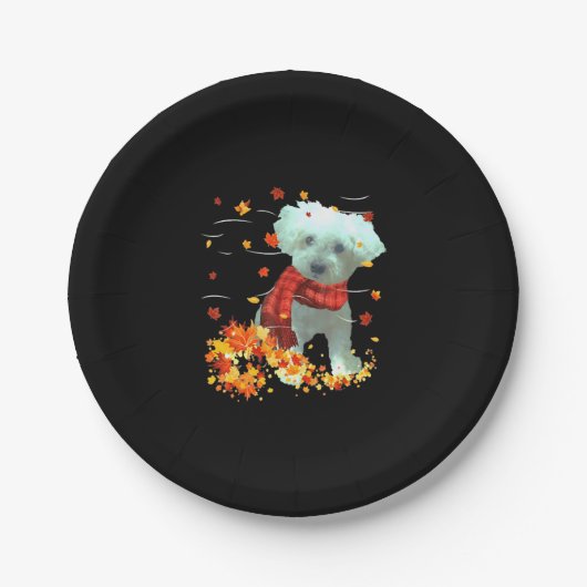 Poochon Herbstschal - Hunde Herbstlaub Pappteller (Vorderseite)