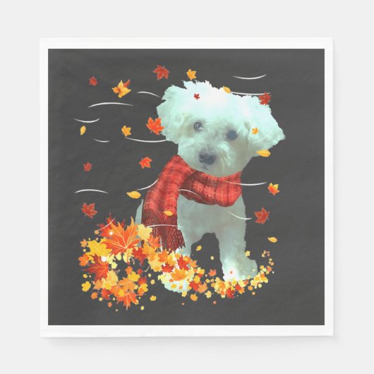 Poochon Herbstschal - Hunde Herbstlaub Serviette (Vorderseite)