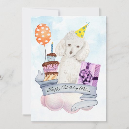Poodle auf der Cloud Happy Birthday Card (Vorderseite)