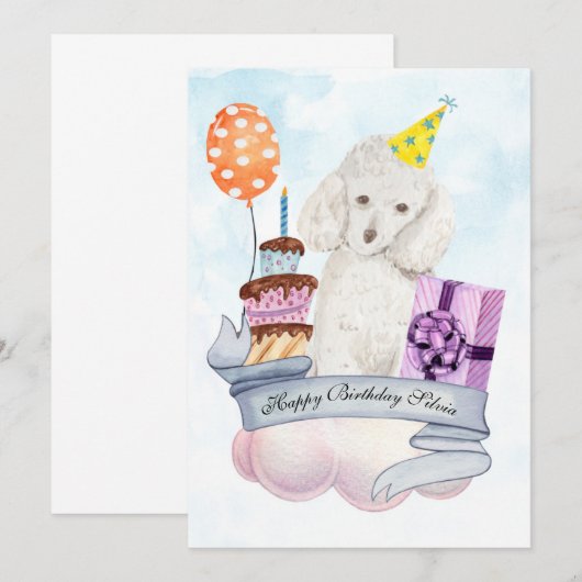 Poodle auf der Cloud Happy Birthday Card (Vorne/Hinten)