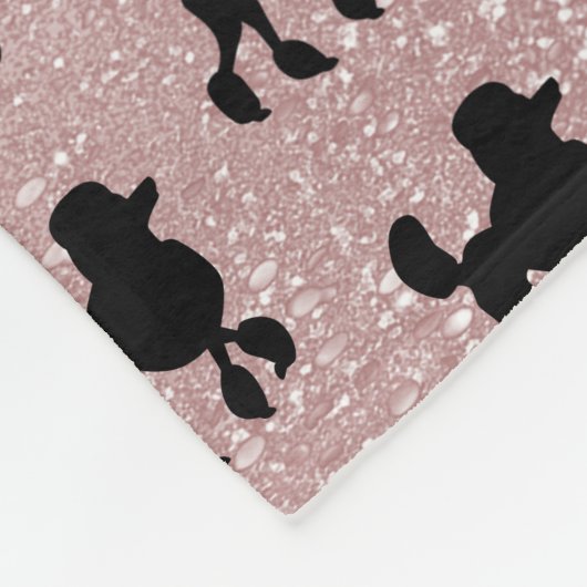 Poodle auf Rose Gold Glitzer Fleecedecke (Ecke)
