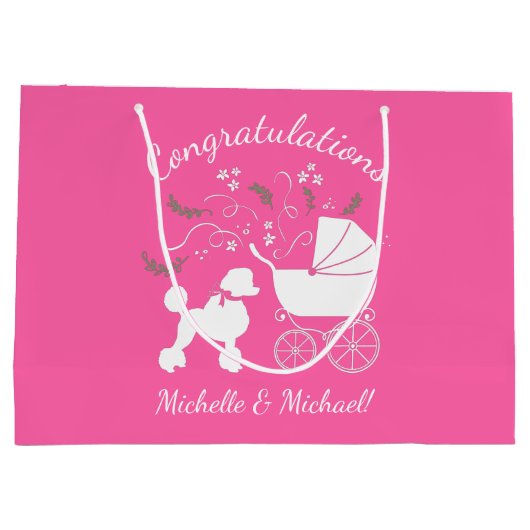 Poodle Baby Dusche Rosa Große Geschenktüte (Rückseite)