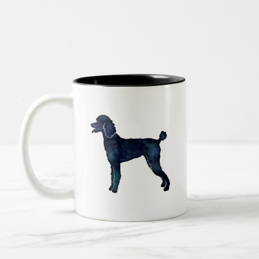 Poodle Black Watercolor-Silhouette Zweifarbige Tasse (Links)