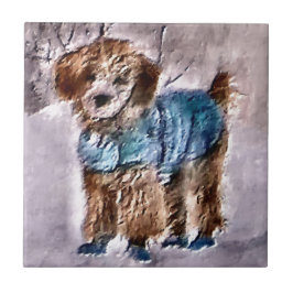 Poodle Christmas Art Fliese