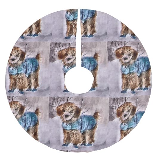 Poodle Christmas Art Polyester Weihnachtsbaumdecke (Vorderseite)