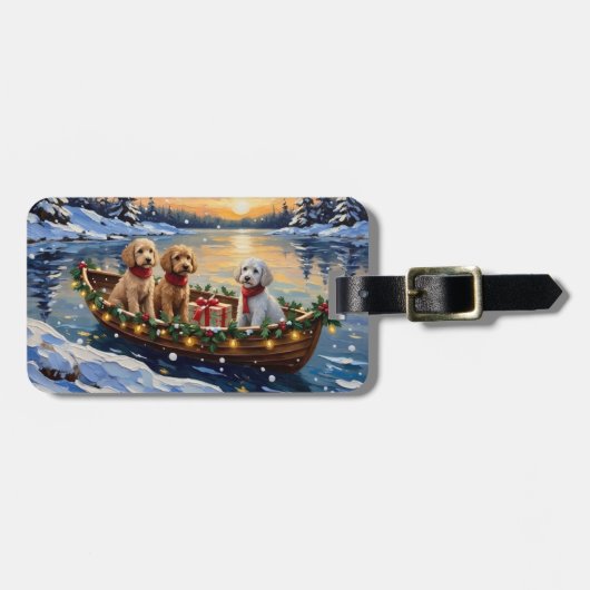 Poodle Christmas Boat Holiday Gepäckanhänger (Vorderseite horizontal)