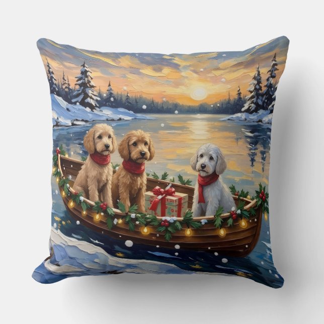 Poodle Christmas Boat Holiday Kissen (Vorderseite)