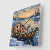 Poodle Christmas Boat Holiday Quadratische Wanduhr (Winkel)