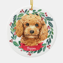 Poodle Christmas Elegante Watercolor Wreath Dog