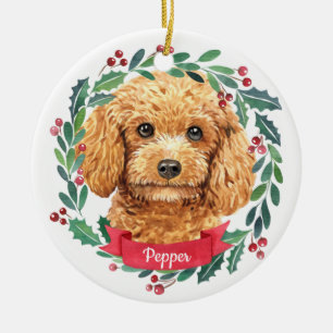 Poodle Christmas Elegante Watercolor Wreath Dog Keramik Ornament