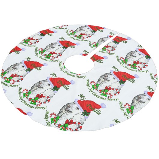 Poodle Christmas froh Polyester Weihnachtsbaumdecke (Schrägansicht)