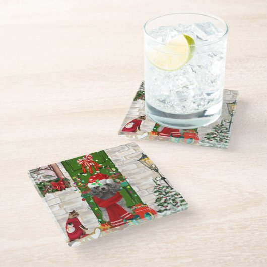 Poodle Christmas Glasuntersetzer (Schrägansicht)