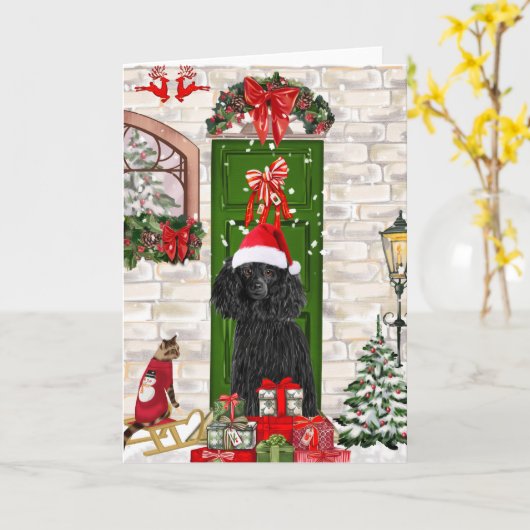 Poodle Christmas Karte (Gelbe Blume)