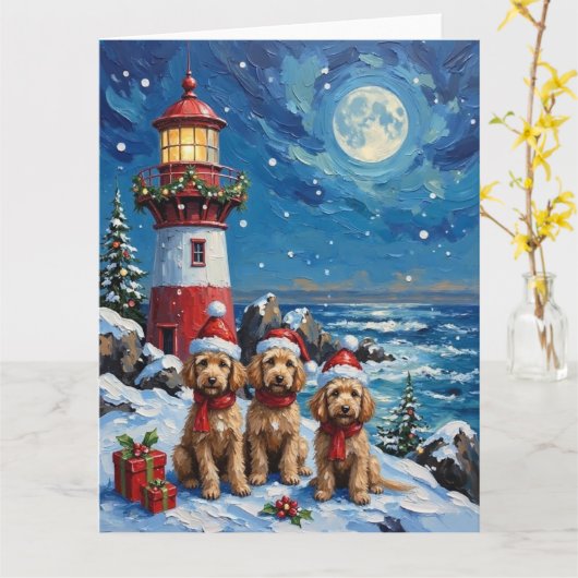 Poodle Christmas Lighthouse Holiday Karte (Gelbe Blume)