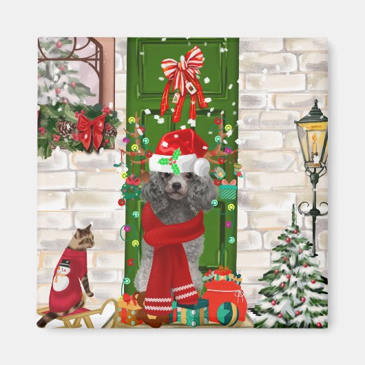 Poodle Christmas Magnet (Vorne)
