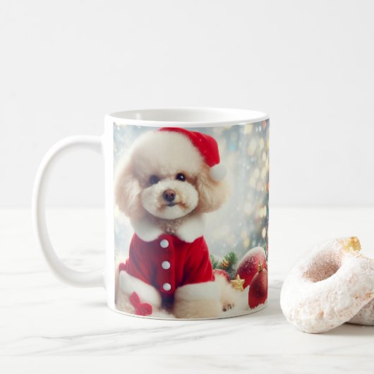 Poodle Christmas Mug – Cute Dog with Santa Hat Kaffeetasse (Mit Donut)