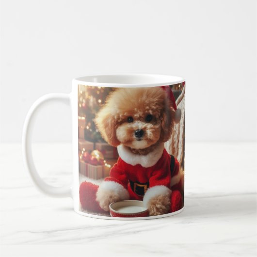 Poodle Christmas Mug – Cute Dog with Santa Hat Kaffeetasse (Links)