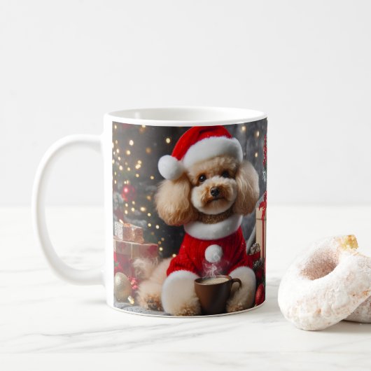 Poodle Christmas Mug – Cute Dog with Santa Hat Kaffeetasse (Mit Donut)