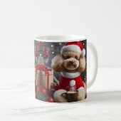 Poodle Christmas Mug – Cute Dog with Santa Hat Kaffeetasse (VorderseiteRechts)