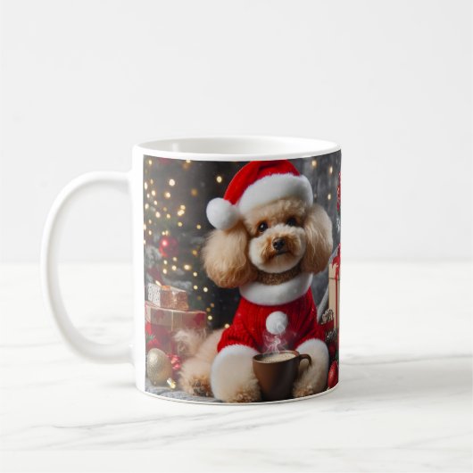 Poodle Christmas Mug – Cute Dog with Santa Hat Kaffeetasse (Links)