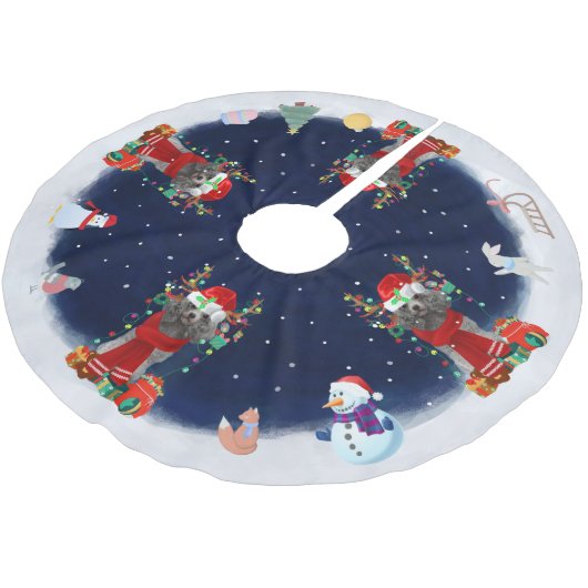 Poodle Christmas Polyester Weihnachtsbaumdecke (Schrägansicht)