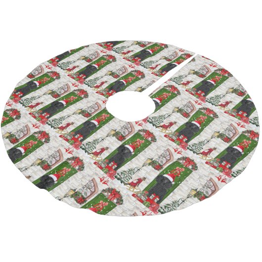 Poodle Christmas Polyester Weihnachtsbaumdecke (Schrägansicht)