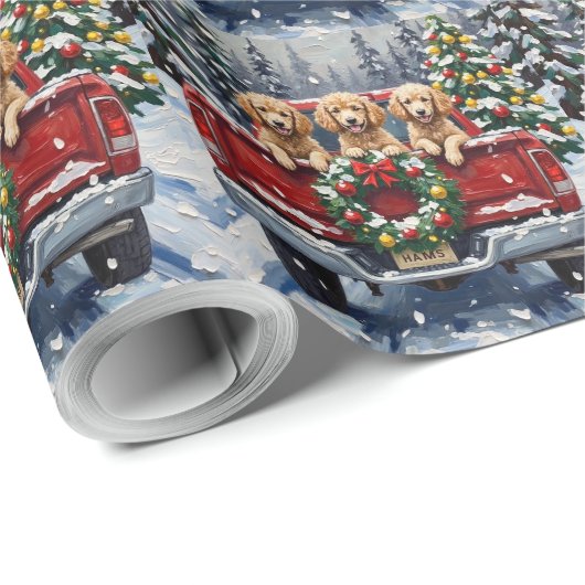 Poodle Christmas Red Truck Holiday Geschenkpapier (Rolleneckpunkt)