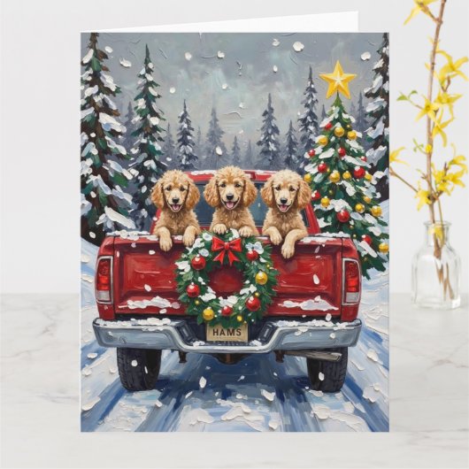 Poodle Christmas Red Truck Holiday Karte (Gelbe Blume)