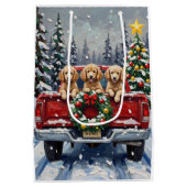 Poodle Christmas Red Truck Holiday Mittlere Geschenktüte (Rückseite)