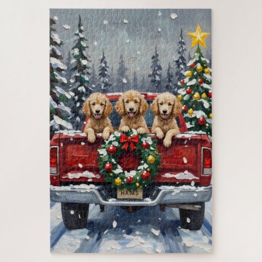 Poodle Christmas Red Truck Holiday Puzzle (Vertikal)