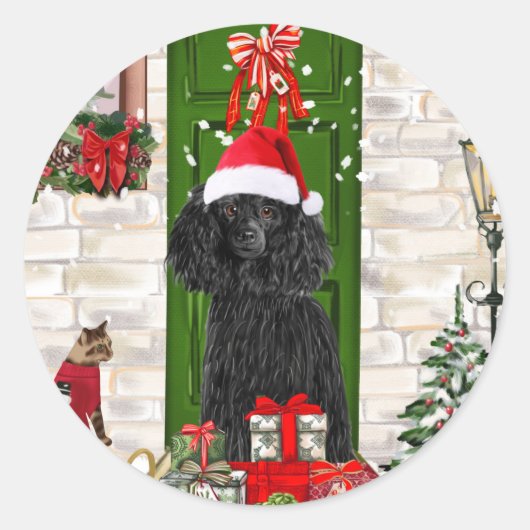 Poodle Christmas Runder Aufkleber (Vorderseite)
