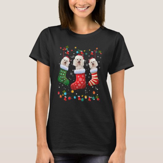 Poodle Christmas Socks Xmas Pajama Dog T-Shirt (Vorderseite)
