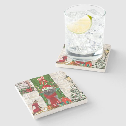 Poodle Christmas Steinuntersetzer (Seitenansicht)