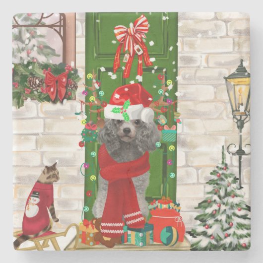 Poodle Christmas Steinuntersetzer (Vorderseite)