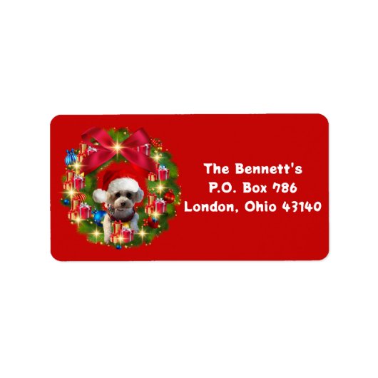 Poodle Christmas Wreath Address Labels Adressaufkleber (Vorne)