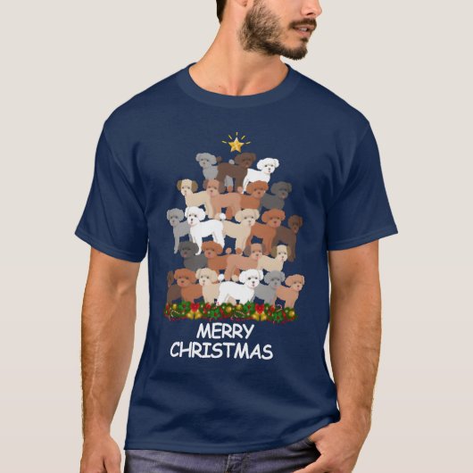 Poodle Christmasree Frohe Weihnachtsfreund T-Shirt (Vorderseite)