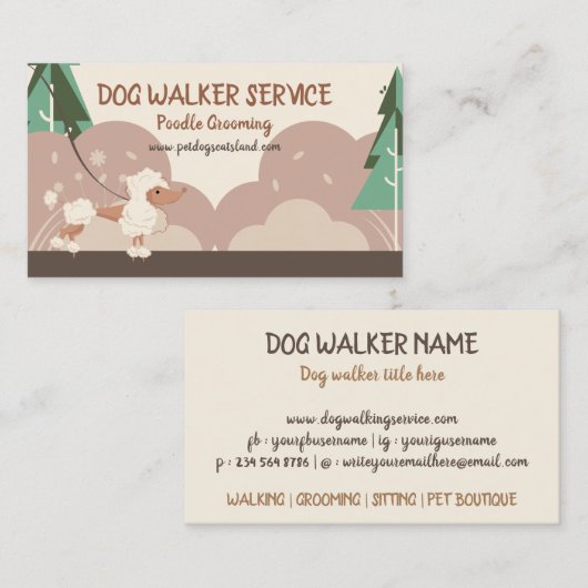 Poodle Collar Dog Walker Service Visitenkarte (Vorne/Hinten)