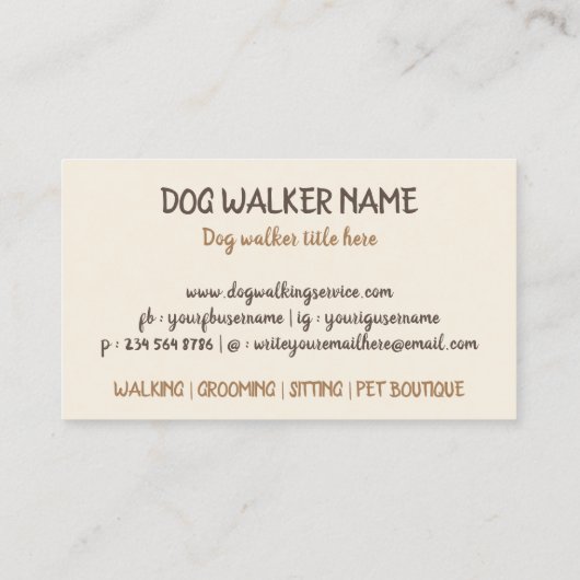 Poodle Collar Dog Walker Service Visitenkarte (Rückseite)