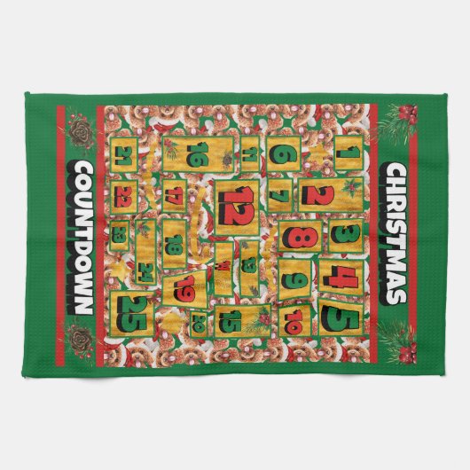 Poodle Countdown Weihnachtskalender Hund Geschirrtuch (Horizontal)