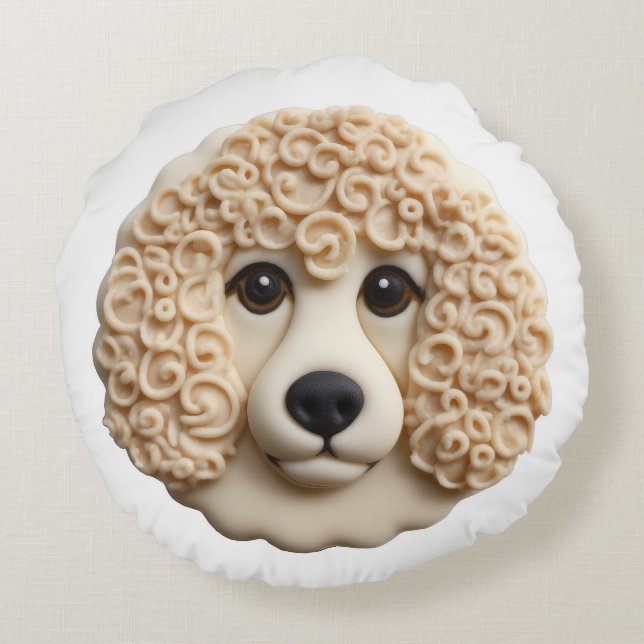 Poodle Dog 3D Inspiriert Rundes Kissen (Rückseite)