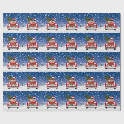 Poodle Dog Autofahrer im Schnee Weihnachten Geschenkpapier (Flach)