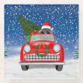 Poodle Dog Autofahrer im Schnee Weihnachten Glasuntersetzer (Vorderseite)